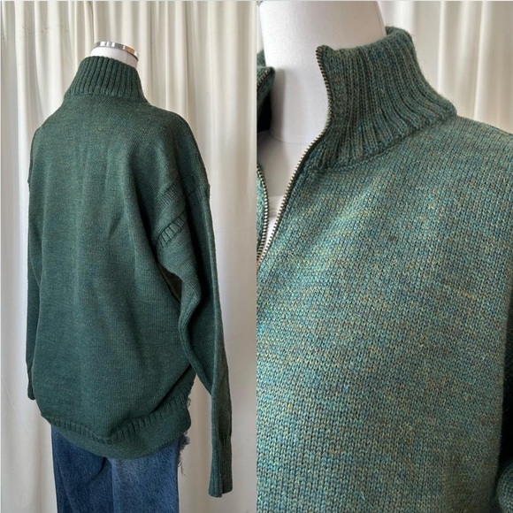 Green Perregine wool quarter zip jumper knitwear. - Picture 7 of 8